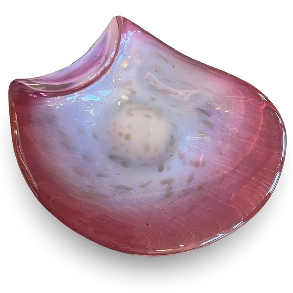 Mid-Century Fratelli Toso Murano White Opaline, Pink and Gold Art Glass Bowl